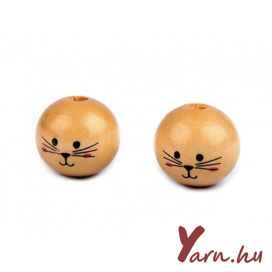 Fa gyöngy állatka arccal 20mm